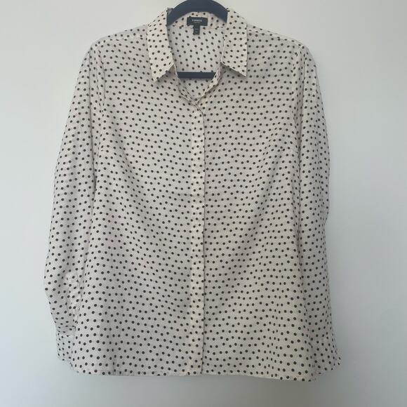 Express Tops - Express Portofino Georgette Polka Dot  Button-Down Long Sleeve Shirt sz M